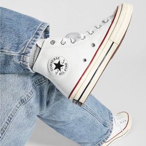 70s vintage white all star converse with off-white trim